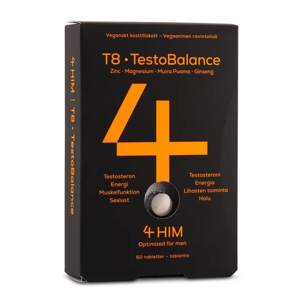 Förpackning 4 HIM T8 TestoBalance, produktbild från Svensk Hälsokost